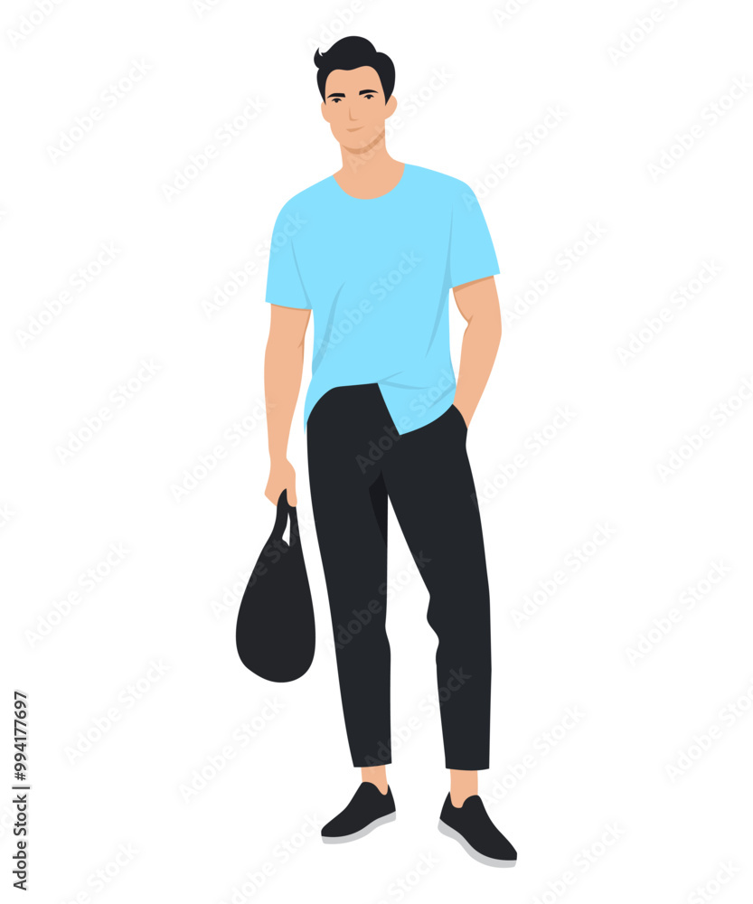 Vector illustration of a man in a blue t-shirt and dark pants Vector illustration of a man in a blue t-shirt and dark pants