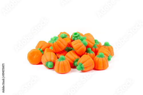 Fall Candy Pumpkins in Orange and Green Side View Isolated on White