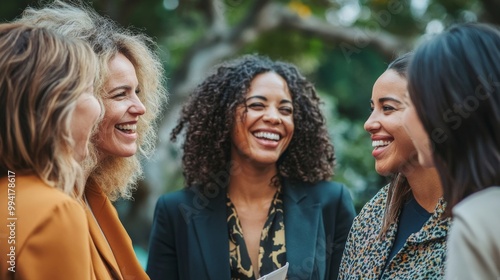 Four women laughing together