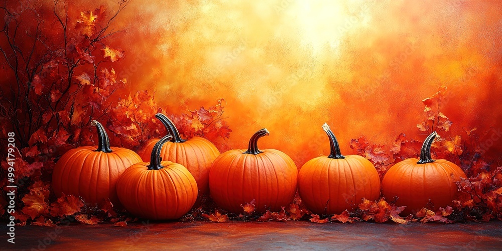 Fresh ripe pumpkin on orange background. Space for text mockup Halloween concept Fresh ripe pumpkin on orange background. Space for text mockup Halloween concept