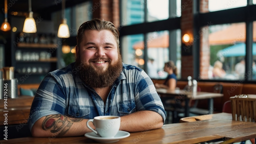 Young beautiful plus size man with beard smiling Young beautiful plus size man with beard smiling