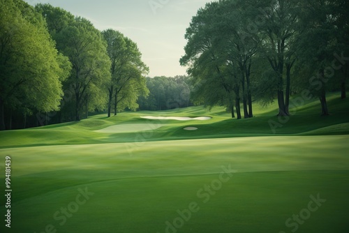 green grass and woods on a golf field