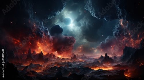 Fiery Skies Over a Volcanic Landscape