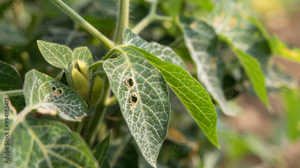 Caterpillar-Inflicted Defoliation on Soybean Leaves: Visible Holes and Damage Highlighting Crop Vulnerability Caterpillar-Inflicted Defoliation on Soybean Leaves: Visible Holes and Damage Highlighting Crop Vulnerability