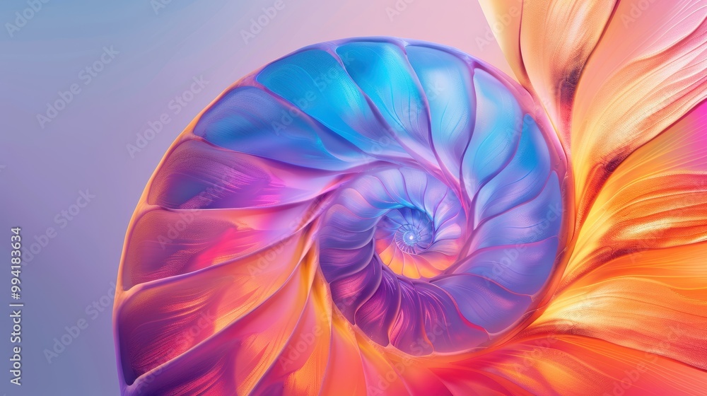 Nautilus shell highlighted in an abstract setting, showcasing its detailed spiral. The shell's geometric design is a beautiful display of marine life and nature. Nautilus shell highlighted in an abstract setting, showcasing its detailed spiral. The shell's geometric design is a beautiful display of marine life and nature.