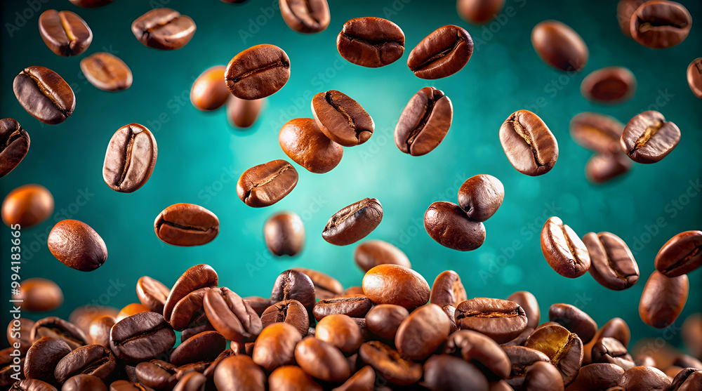 A cascade of roasted coffee beans A cascade of roasted coffee beans