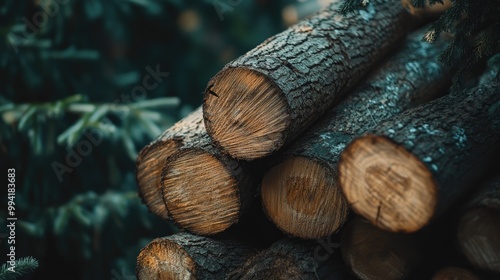 A stack of brown hued logs photo