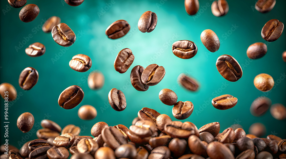 A cascade of roasted coffee beans A cascade of roasted coffee beans