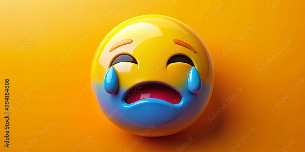 Fototapeta premium Emotional crying emoji symbolizing sadness, grief, and empathy in digital communication and expression
