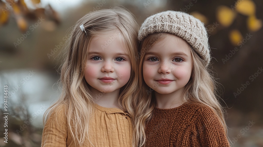 Obraz premium two young girls smiling and standing together representing the joy of childhood friendship sibling bonding and family connection in a playful environment