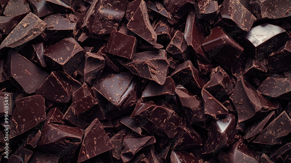 A composition of dark chocolate pieces creating a rich and textured backdrop ideal for dessert themed visuals A composition of dark chocolate pieces creating a rich and textured backdrop ideal for dessert themed visuals