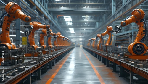 Dynamic industrial factory scene showcasing the intricate manufacturing process in motion with a touch of AI generative artistry