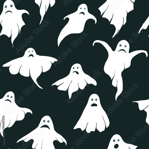 Seamless pattern Spooky Halloween ghosts. Vector illustrations.