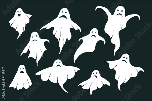 Set Spooky Halloween ghosts. Vector illustrations.