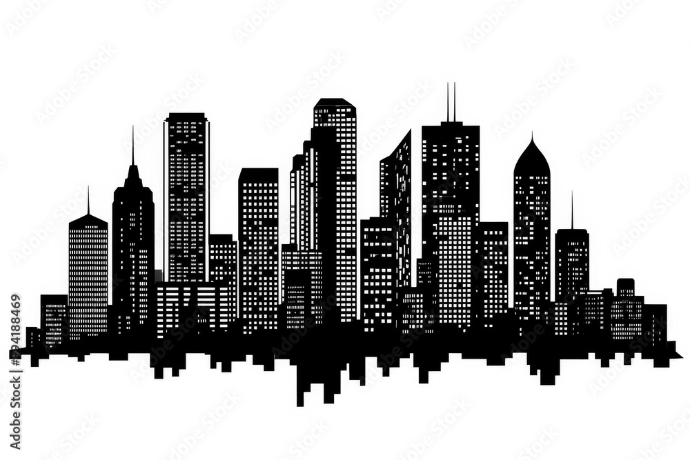 Naklejka premium Black Silhouette of big modern city on a white background.