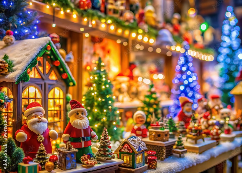 Obraz premium Enchanting Santa's Toy Shop Filled with Colorful Gifts, Dolls, and Holiday Cheer for Children