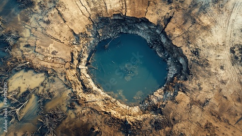 Aerial View of a Crater in a Dry Landscape photo