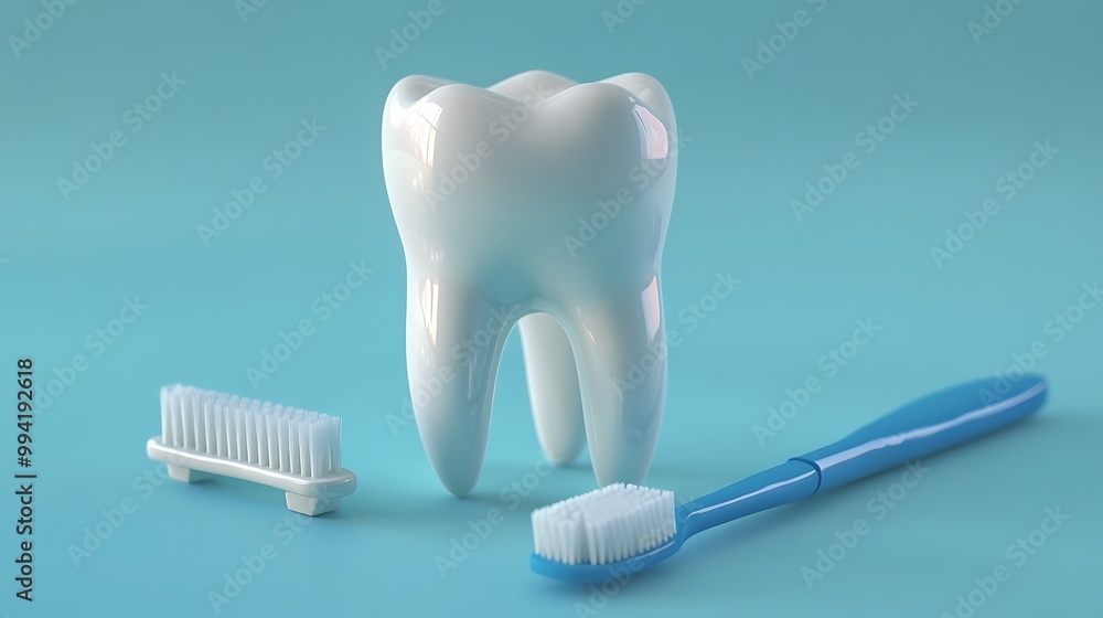 Isolated White Tooth Model on Blue Background - Dental Health Concept Isolated White Tooth Model on Blue Background - Dental Health Concept