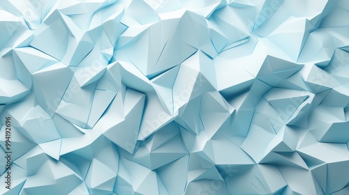 Beautiful futuristic Geometric background for your presentation. Textured intricate 3D wall in light blue and white tones. AI generated.