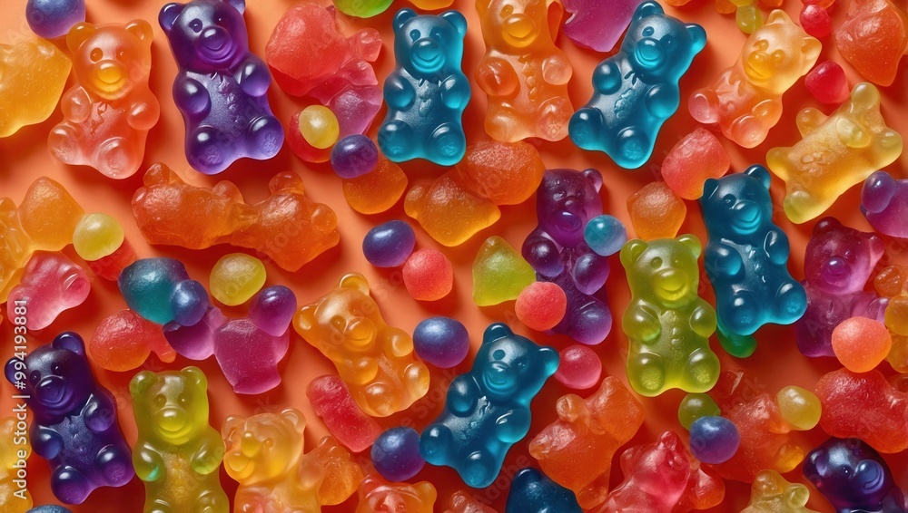Close-up of colorful gummy bears with glossy finish Close-up of colorful gummy bears with glossy finish