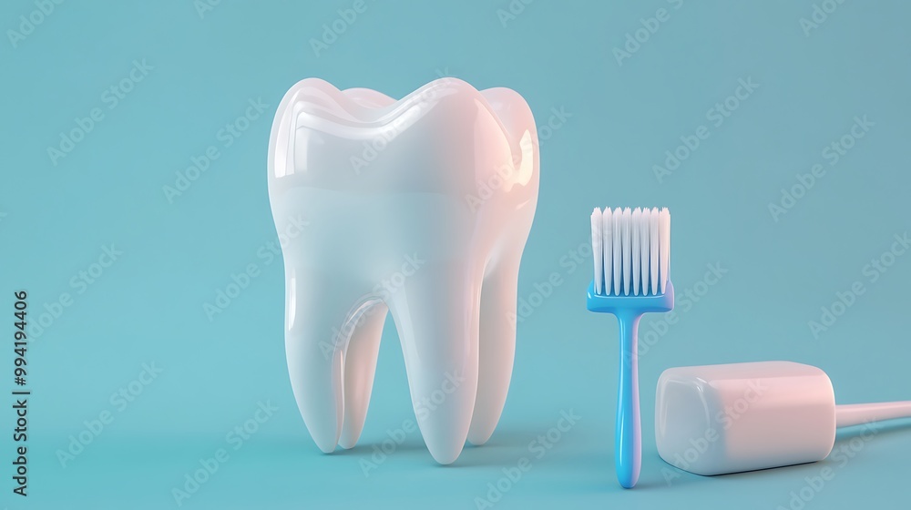 Isolated White Tooth Model on Blue Background - Dental Health Concept Isolated White Tooth Model on Blue Background - Dental Health Concept