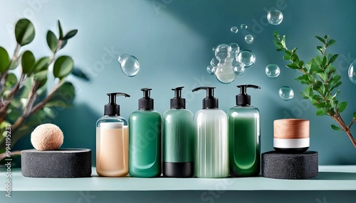 Wallpaper Mural Minimalist Display of Skincare and Body Care Bottles Torontodigital.ca