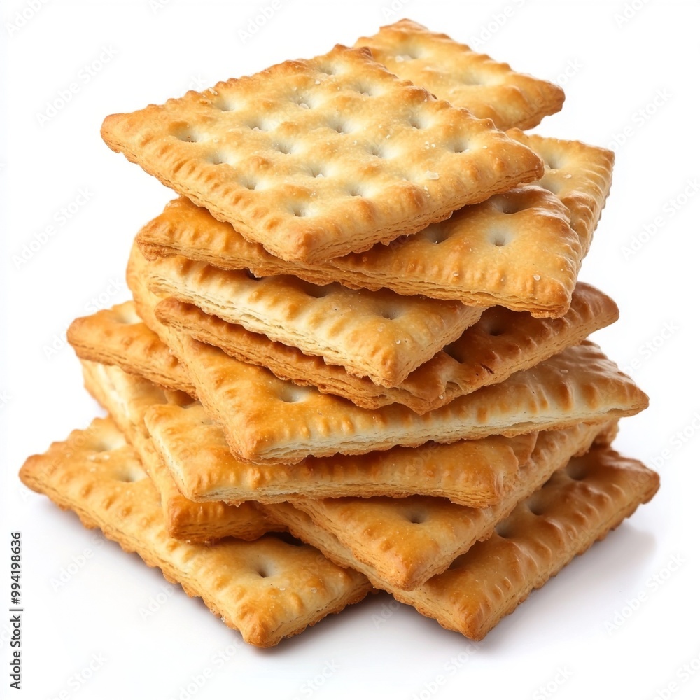 A stack of square crackers isolated on a white background. A stack of square crackers isolated on a white background.