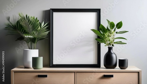 Minimalist Home Decor with Black Frame and Greenery