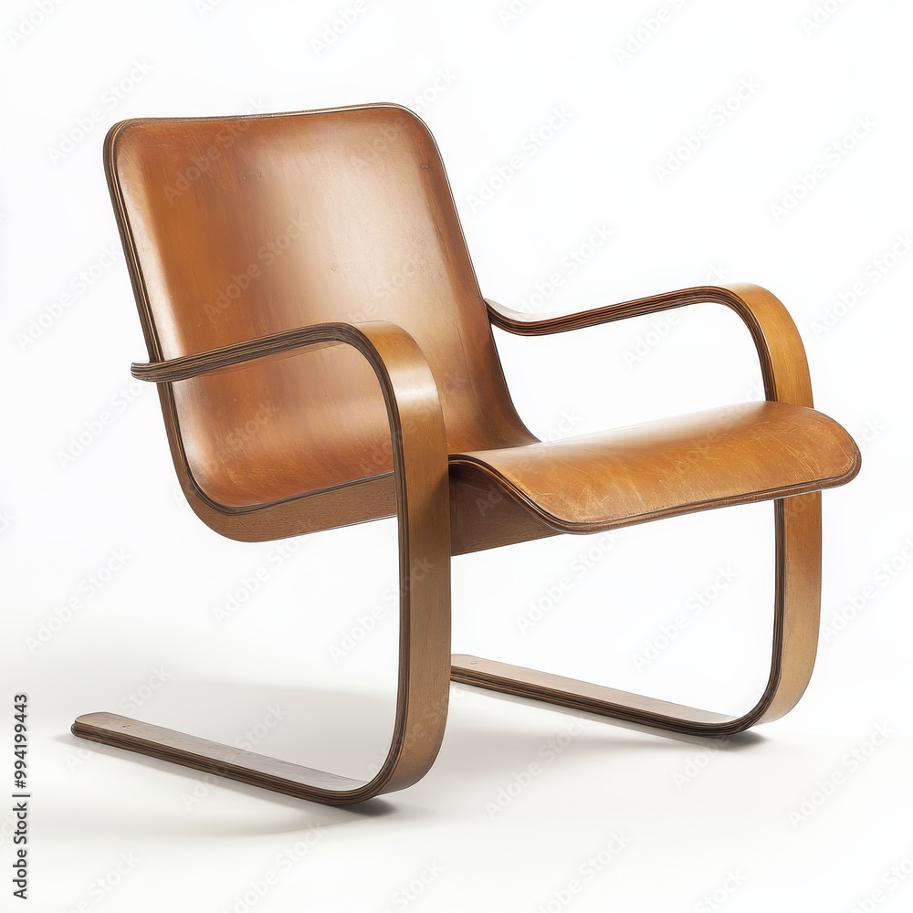 A beautifully crafted Aalto style Paimio chair stands out in a minimalist white environment A beautifully crafted Aalto style Paimio chair stands out in a minimalist white environment