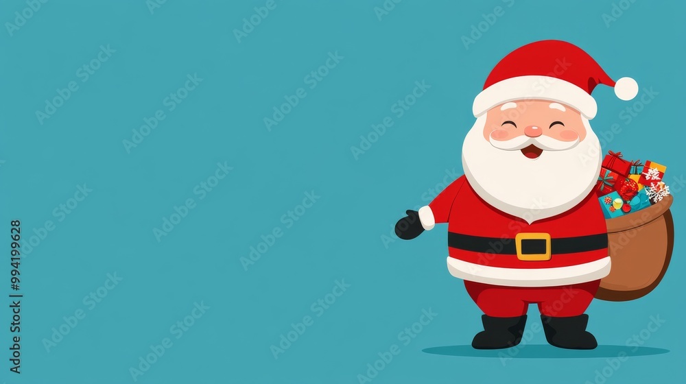 A cartoon image of Santa Claus holding a bag of presents A cartoon image of Santa Claus holding a bag of presents