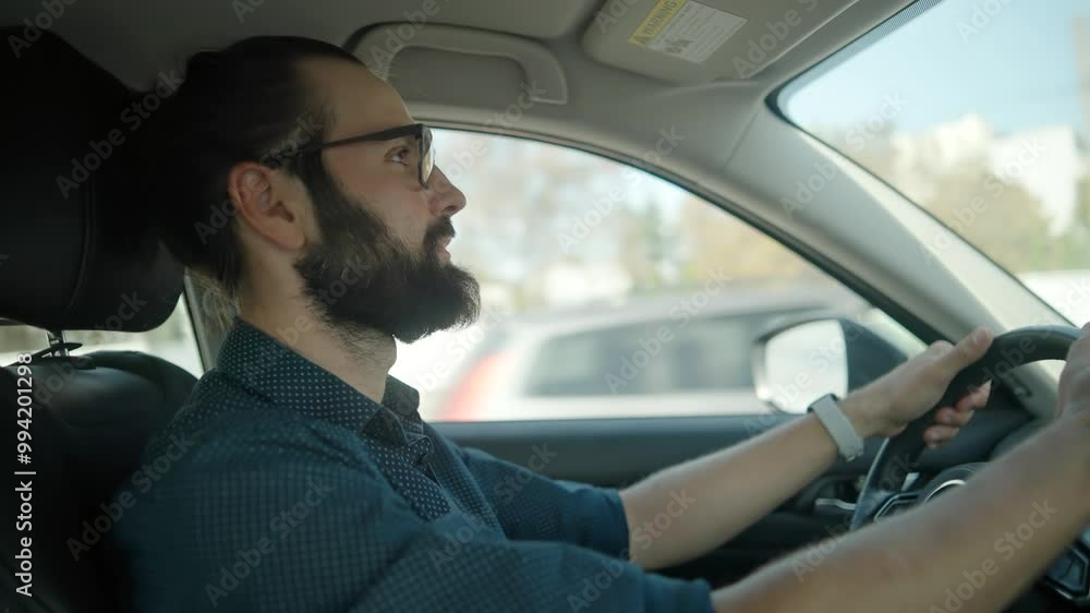 Serious businessman driving car . Driver riding on auto Serious businessman driving car . Driver riding on auto