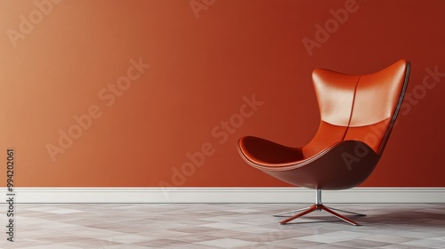 The vibrant orange wall enhances the sleek design of the modern chair in a stylish setting photo