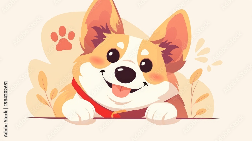 Fototapeta premium Vector illustration of a cheerful dog greeting card perfect for celebrating pets Cute cartoon design on a light background for promotional use in animal related events