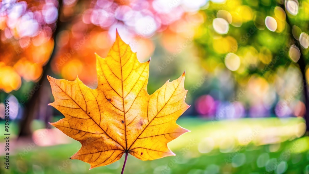 Single autumn leaf with blurred colorful background. Single autumn leaf with blurred colorful background.