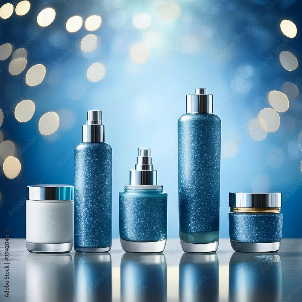Luxury Skincare Line in Striking Blue Bottles with Polished Silver Caps Luxury Skincare Line in Striking Blue Bottles with Polished Silver Caps