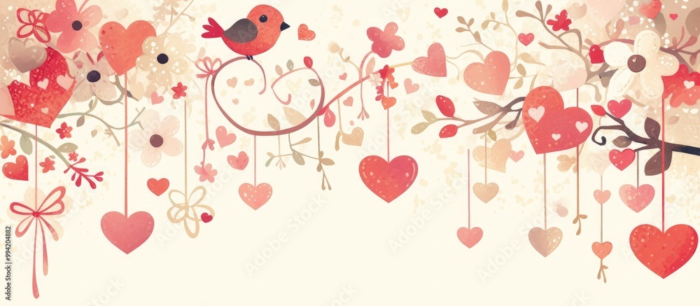 Cute vector illustration featuring a bird flower and hearts perfect for a Valentine s Day card design Background and text can be customized Cute vector illustration featuring a bird flower and hearts perfect for a Valentine s Day card design Background and text can be customized