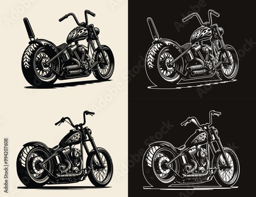 Vintage Motorcycle Illustration Classic Retro Bike Clipart