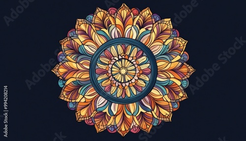 Colorful abstract hand drawn mandala in a 2D cartoon style Circular ornament ideal for logos icons or symbols photo