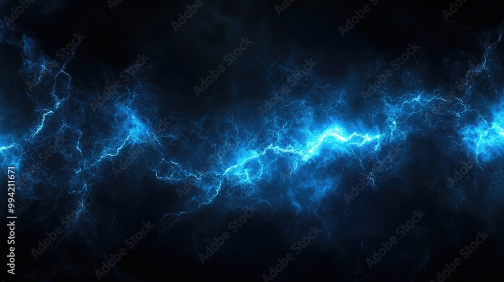 Mystical blue lightning illuminates a dark background evoking the power of thunderstorms and electric strikes Mystical blue lightning illuminates a dark background evoking the power of thunderstorms and electric strikes