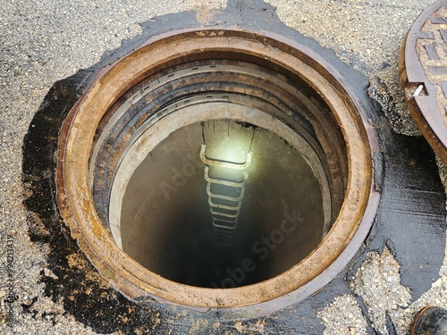 Open Manhole with Ladder Access