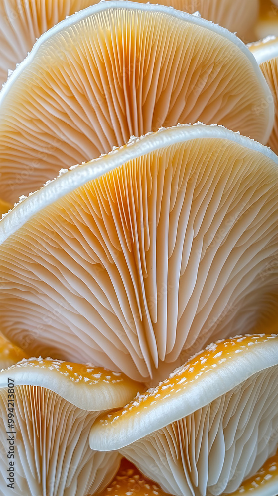 Delicate Gills of Mushrooms Stacked Close Up Delicate Gills of Mushrooms Stacked Close Up