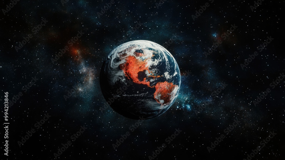 Obraz premium Red globe in outer space unique globe representation