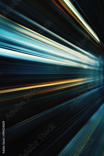 Dynamic motion with acceleration featuring light and stripes quickly traversing a dark backdrop