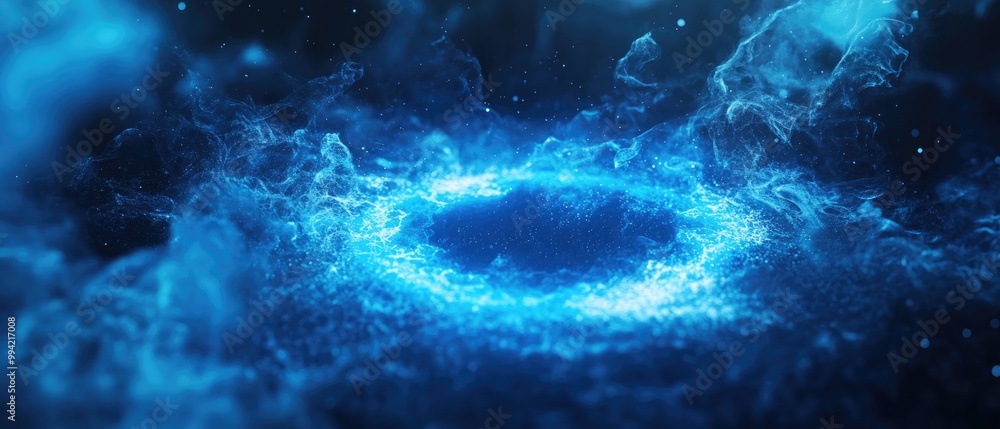 Abstract Blue Plasma and Smoke Ring with Dynamic Particles and Radiant Light Effects 3D rendering Abstract Blue Plasma and Smoke Ring with Dynamic Particles and Radiant Light Effects 3D rendering