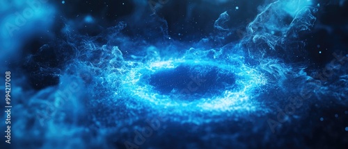 Abstract Blue Plasma and Smoke Ring with Dynamic Particles and Radiant Light Effects 3D rendering