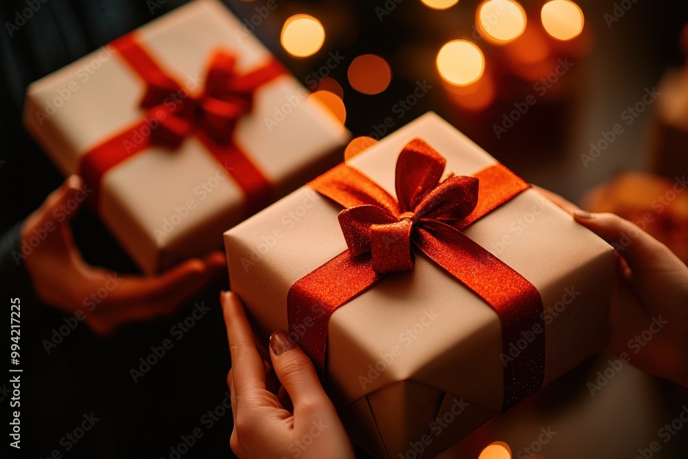 Gift giving moment with beautifully wrapped presents. Gift giving moment with beautifully wrapped presents.
