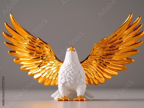 Golden eagle sculpture with white isolate background photo