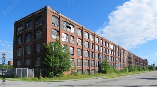 Abandoned Brick Factory Building with Broken Windows