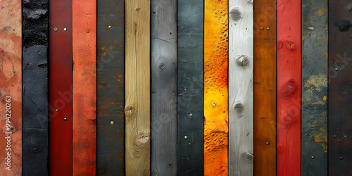 Colorful Wooden Planks Form a Vibrant and Textured Vertical Background