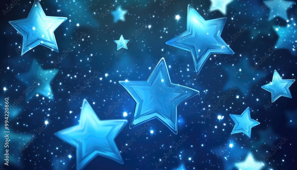 Obraz premium Light blue 2D cartoon backdrop featuring shimmering stars Bright illustration with celestial elements on an abstract design perfect for advertisements posters and banners